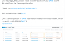 Команда ApeCoin разблокировала очередные 4,6 млн токенов APE на $ 8,14 млн